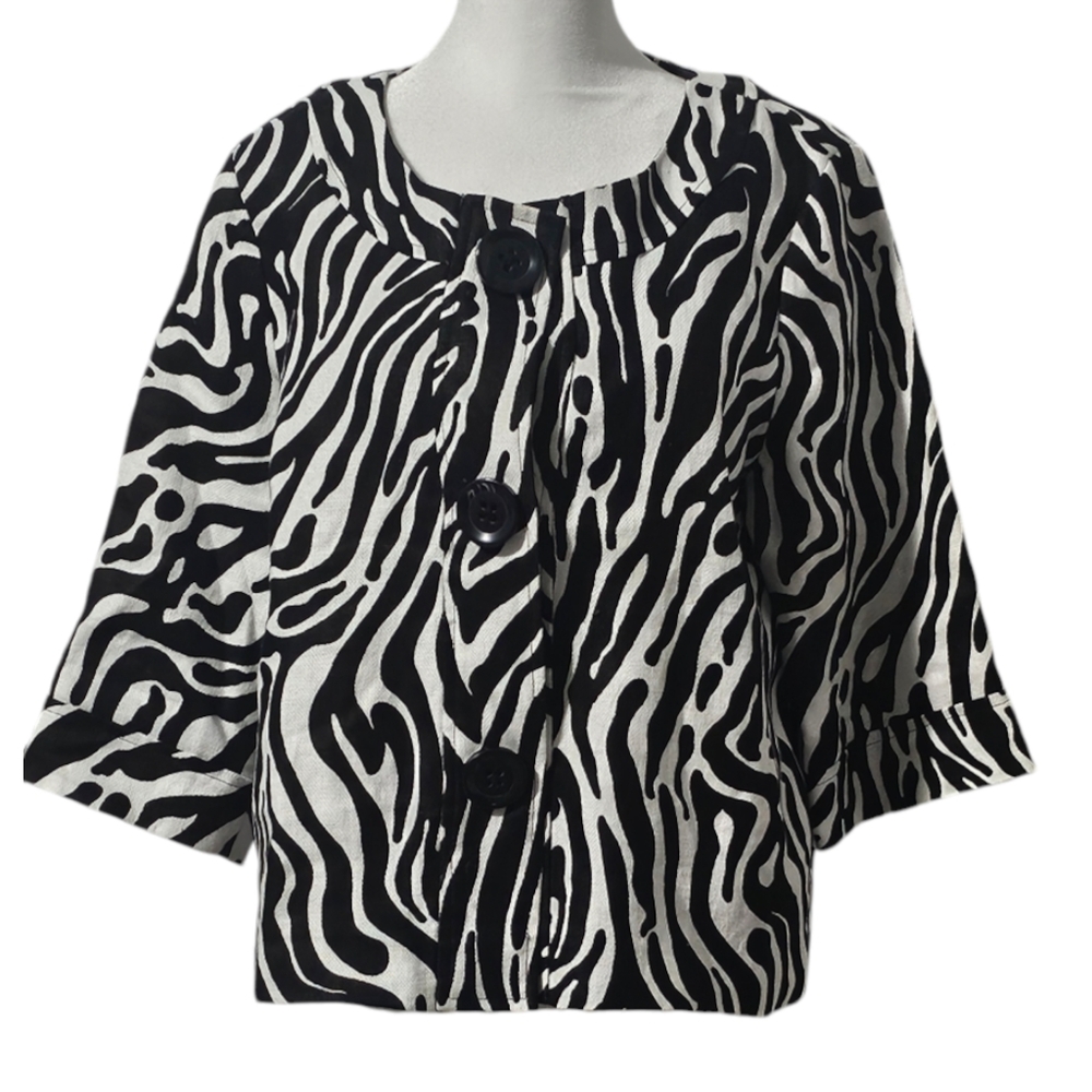 Carole Little | Linen Zebra Print, Babydoll Swing Cut Button-down Blazer